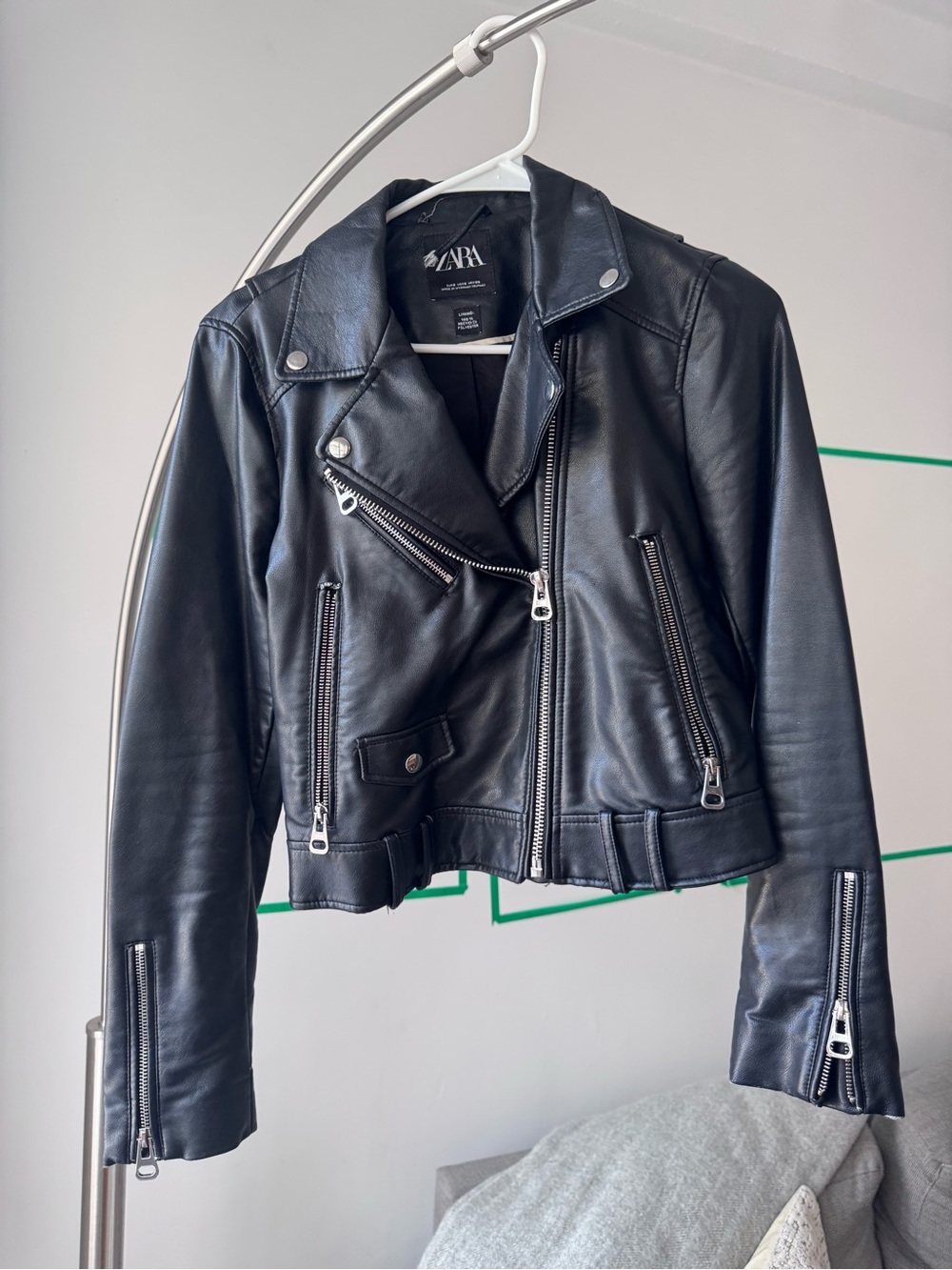 Zara Faux Leather Cropped Motorcycle Jacket